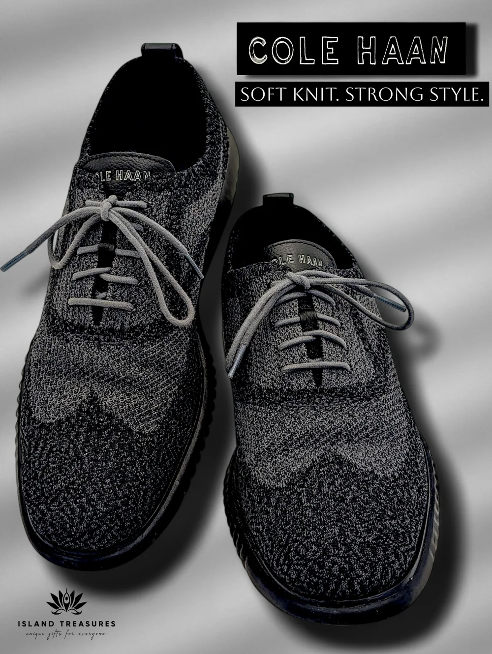 Cole Haan Grand.OS Men Size 11.5M Comfort Oxford Wingtip Dark Grey Knit Lace-Up